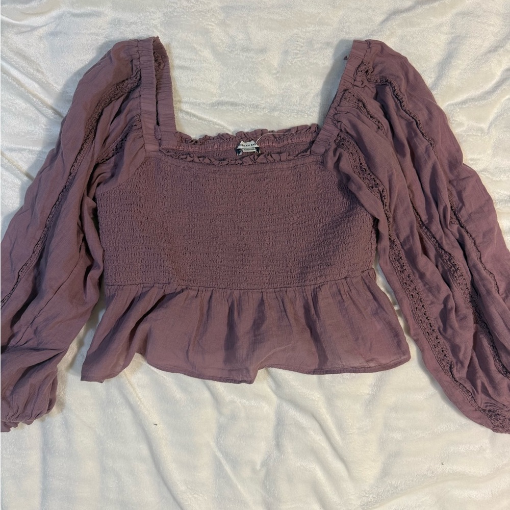 American Eagle Outfitters Purple Smocked Blouse